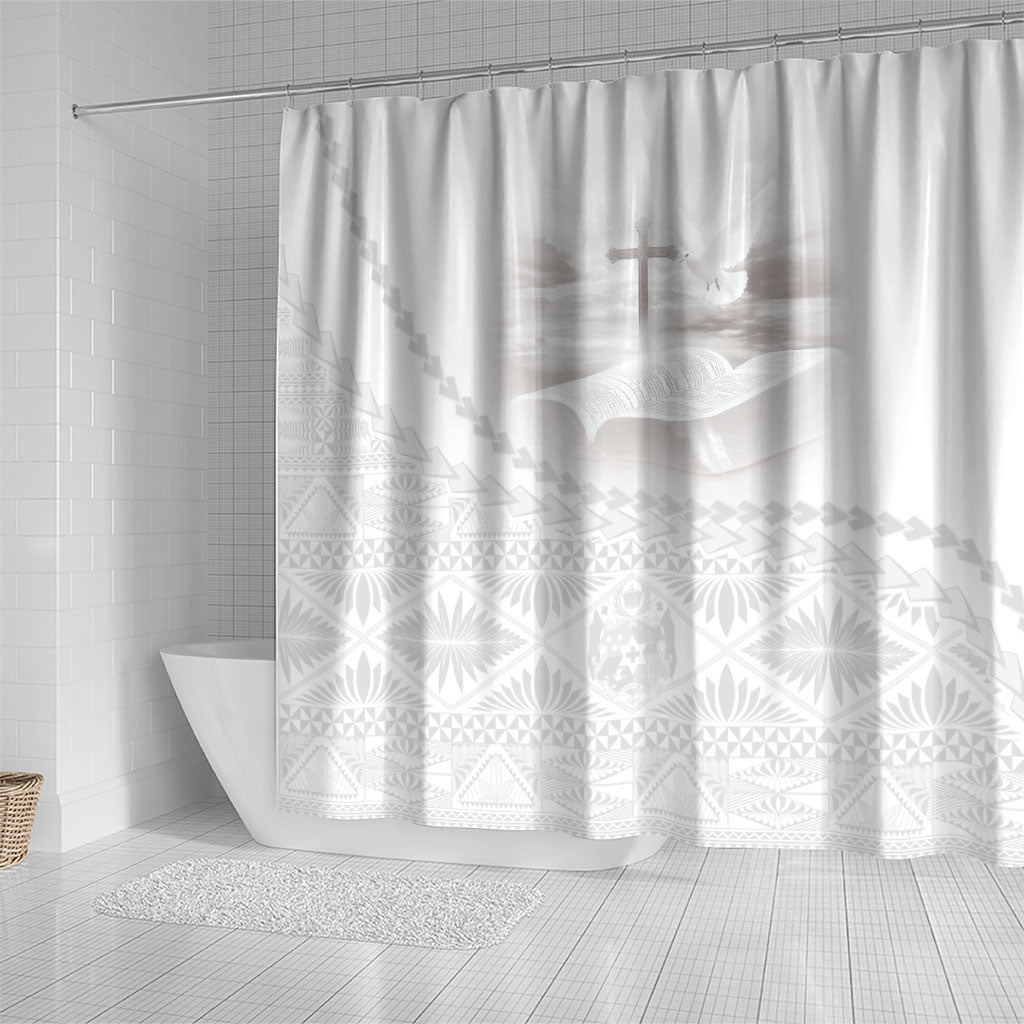 Tonga White Sunday Fakame Shower Curtain Tokelaufeletoa Kupesi LT7 - Polynesian Pride