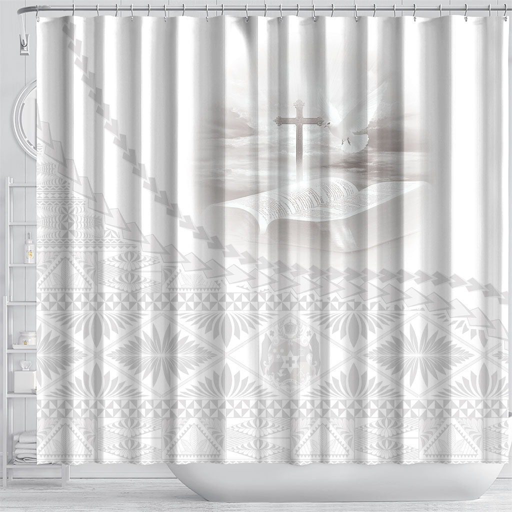 Tonga White Sunday Fakame Shower Curtain Tokelaufeletoa Kupesi LT7 - Polynesian Pride