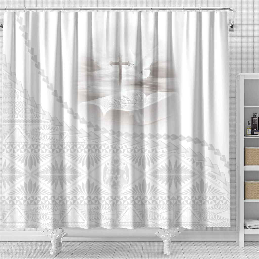 Tonga White Sunday Fakame Shower Curtain Tokelaufeletoa Kupesi LT7 - Polynesian Pride