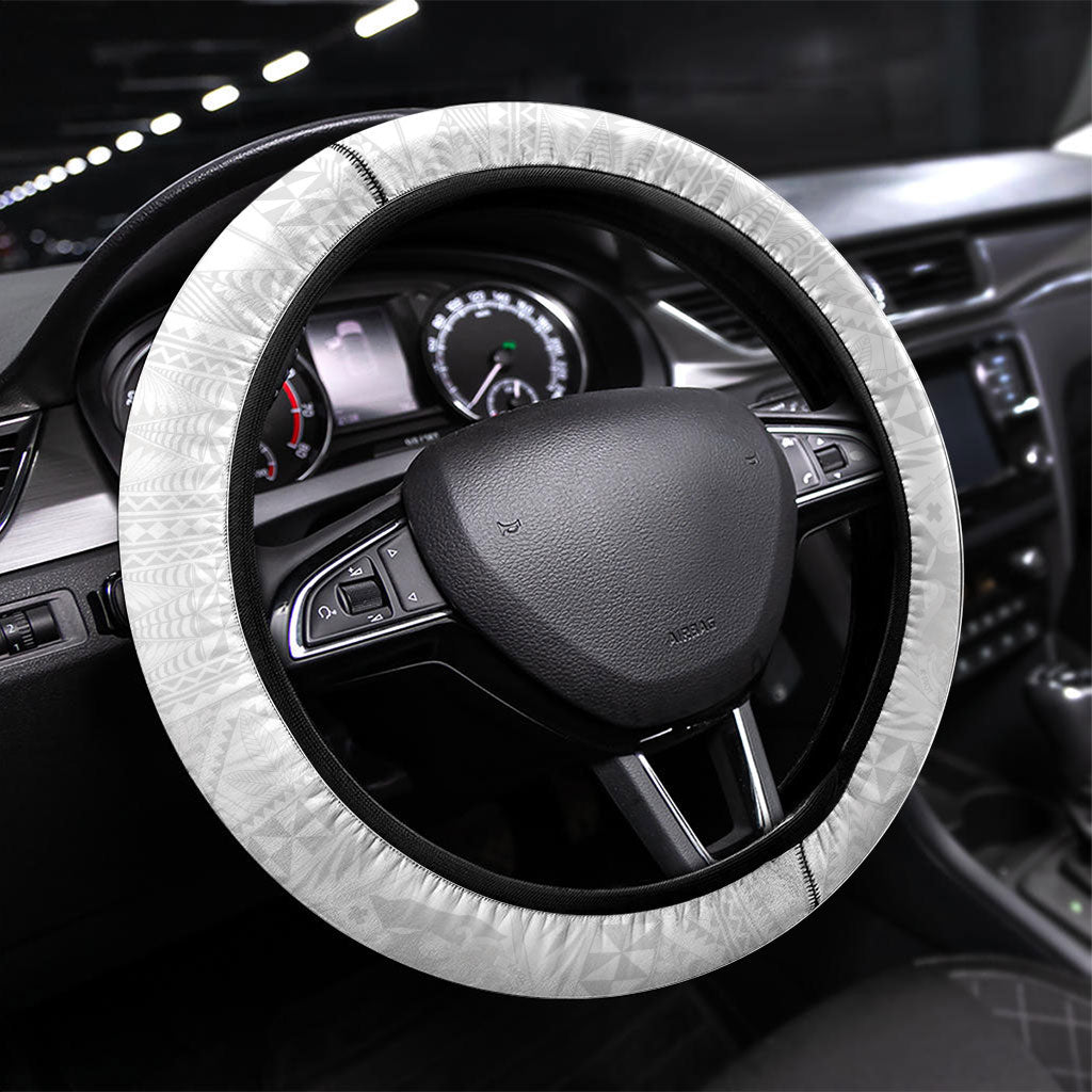 Tonga White Sunday Fakame Steering Wheel Cover Tokelaufeletoa Kupesi LT7 Universal Fit White - Polynesian Pride