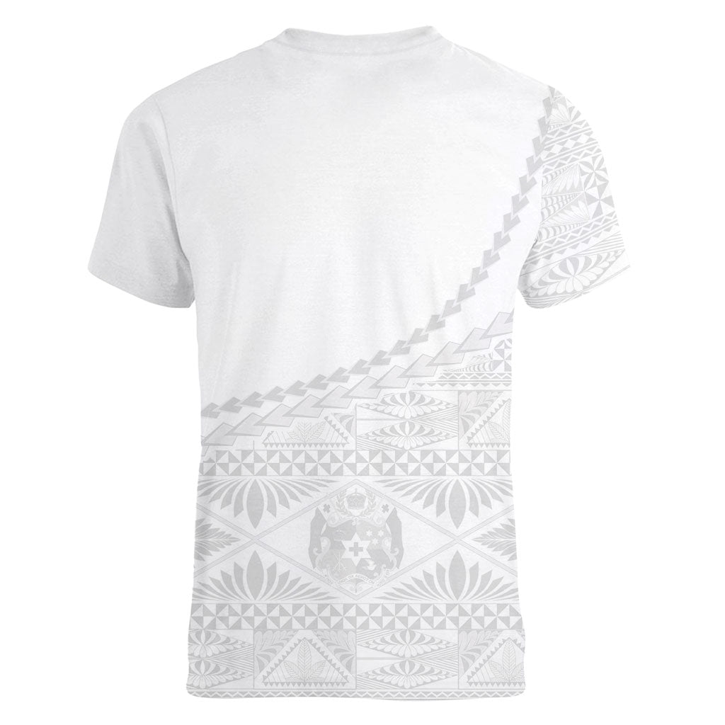 Tonga White Sunday Fakame Women V-Neck T-Shirt Tokelaufeletoa Kupesi LT7 - Polynesian Pride