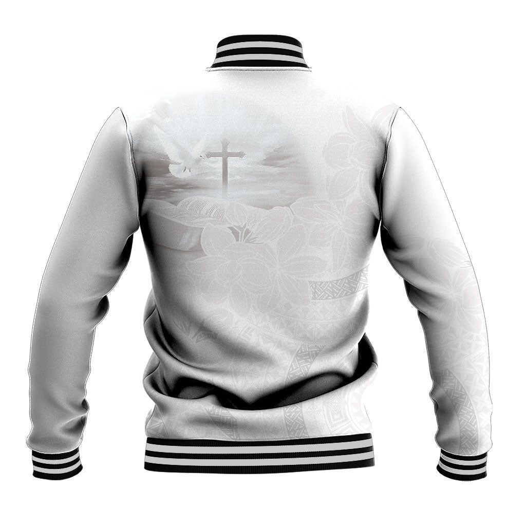 Niue White Sunday Tapu Fanau Baseball Jacket Fiti Pua Mix Hiapo Tapa LT7 - Polynesian Pride