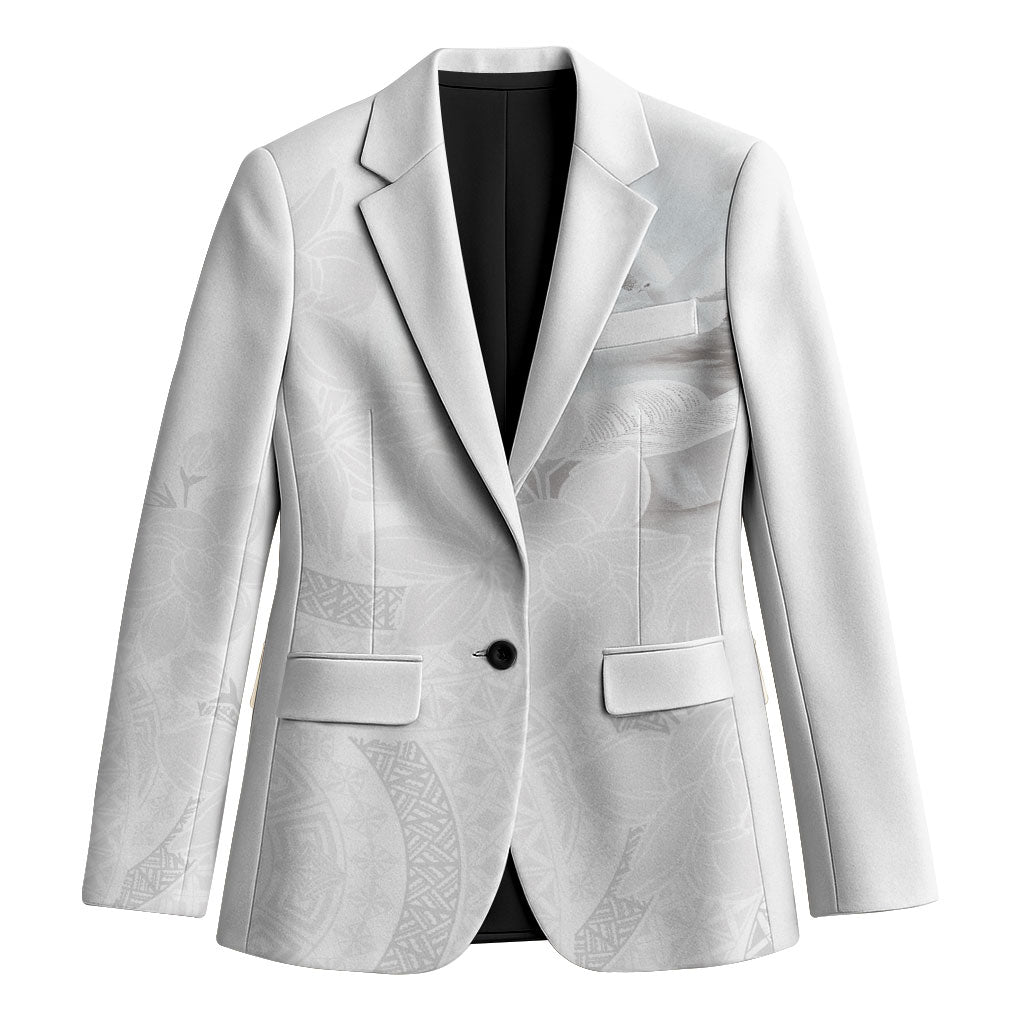 Niue White Sunday Tapu Fanau Blazer Fiti Pua Mix Hiapo Tapa LT7 Unisex White - Polynesian Pride