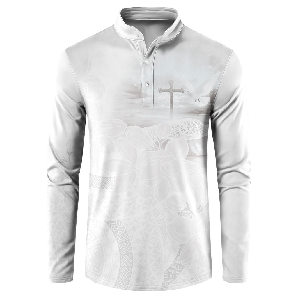 Niue White Sunday Tapu Fanau Button Sweatshirt Fiti Pua Mix Hiapo Tapa LT7 White - Polynesian Pride