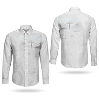 Niue White Sunday Tapu Fanau Couples Matching Mermaid Dress and Long Sleeve Button Shirt Fiti Pua Mix Hiapo Tapa LT7 - Polynesian Pride