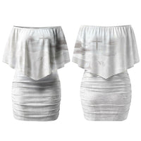 Niue White Sunday Tapu Fanau Couples Matching Off Shoulder Short Dress and Hawaiian Shirt Fiti Pua Mix Hiapo Tapa LT7 - Polynesian Pride