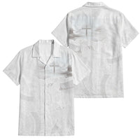 Niue White Sunday Tapu Fanau Family Matching Off Shoulder Maxi Dress and Hawaiian Shirt Fiti Pua Mix Hiapo Tapa LT7 Dad's Shirt - Short Sleeve White - Polynesian Pride