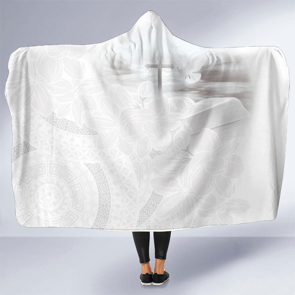 Niue White Sunday Tapu Fanau Hooded Blanket Fiti Pua Mix Hiapo Tapa LT7 One Size White - Polynesian Pride