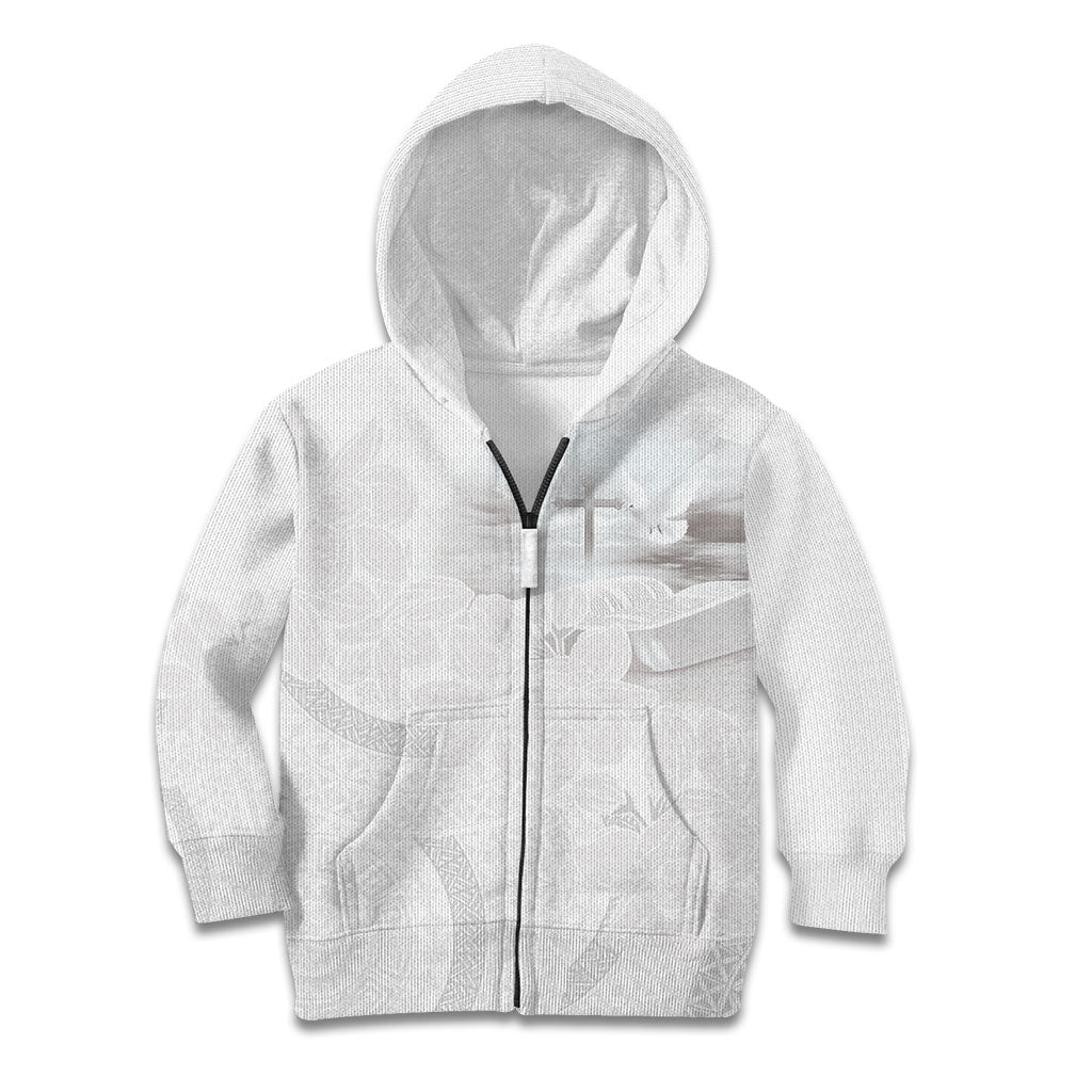 Niue White Sunday Tapu Fanau Kid Hoodie Fiti Pua Mix Hiapo Tapa LT7 Zip Hoodie White - Polynesian Pride
