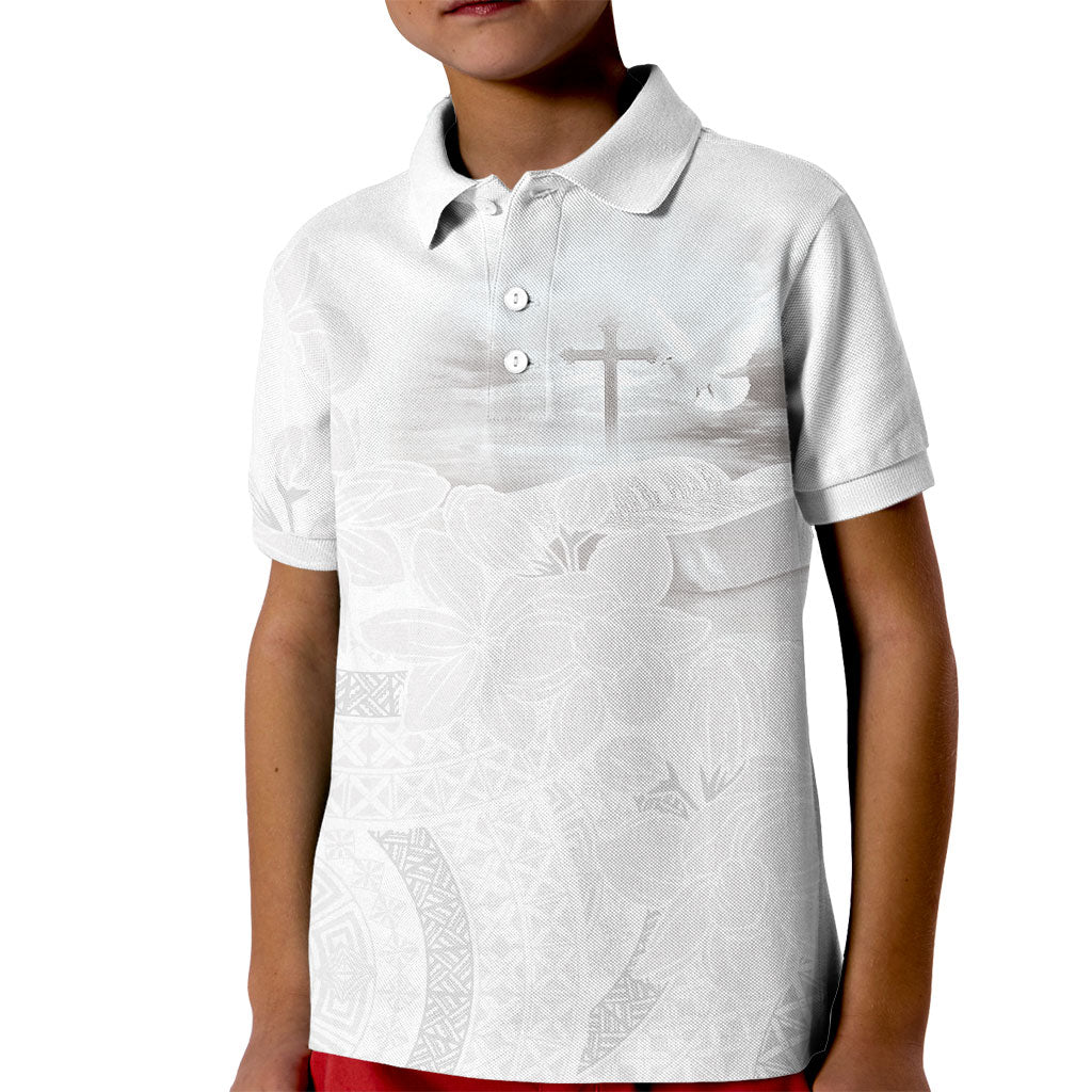 Niue White Sunday Tapu Fanau Kid Polo Shirt Fiti Pua Mix Hiapo Tapa LT7 Kid White - Polynesian Pride