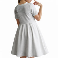 Niue White Sunday Tapu Fanau Kid Short Sleeve Dress Fiti Pua Mix Hiapo Tapa LT7 - Polynesian Pride