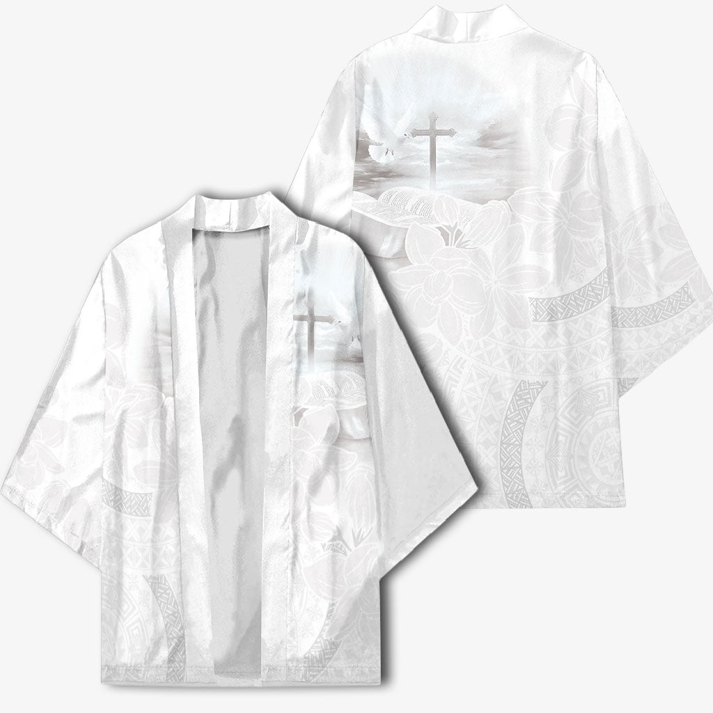 Niue White Sunday Tapu Fanau Kimono Fiti Pua Mix Hiapo Tapa LT7 - Polynesian Pride
