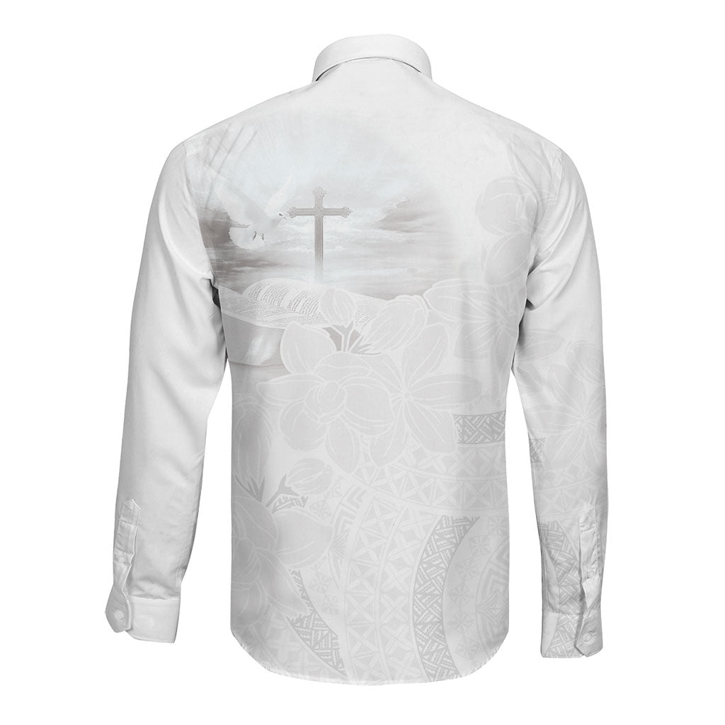 Niue White Sunday Tapu Fanau Long Sleeve Button Shirt Fiti Pua Mix Hiapo Tapa LT7 - Polynesian Pride