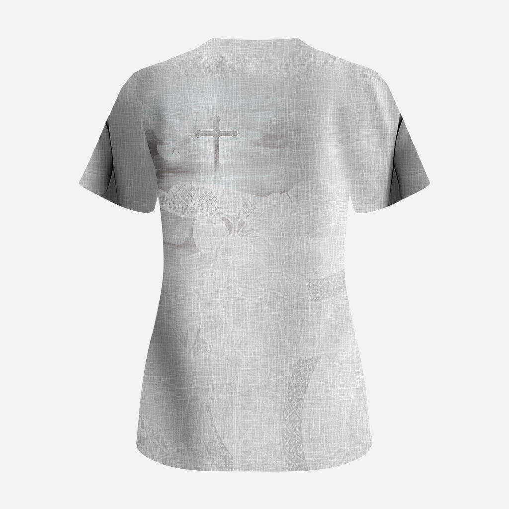 Niue White Sunday Tapu Fanau Scrub Top Fiti Pua Mix Hiapo Tapa LT7 - Polynesian Pride