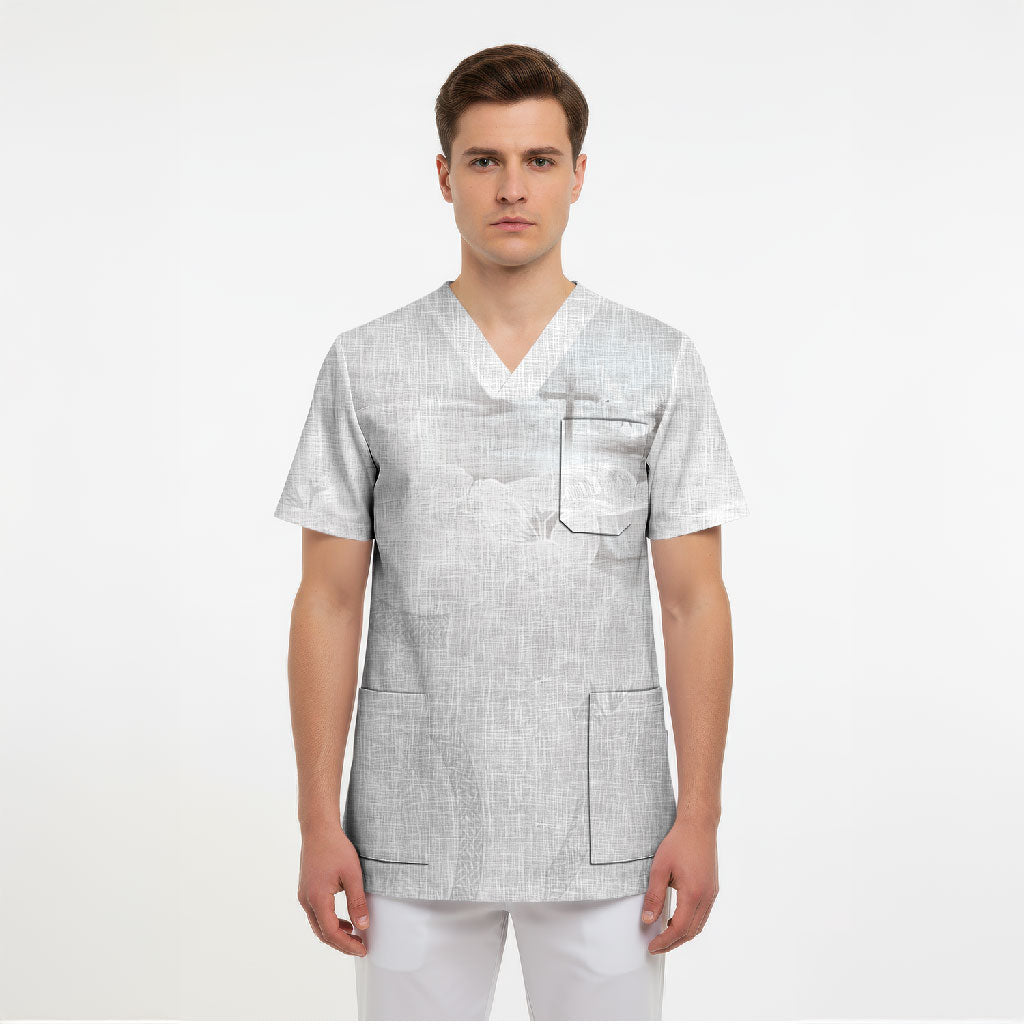 Niue White Sunday Tapu Fanau Scrub Top Fiti Pua Mix Hiapo Tapa LT7 - Polynesian Pride