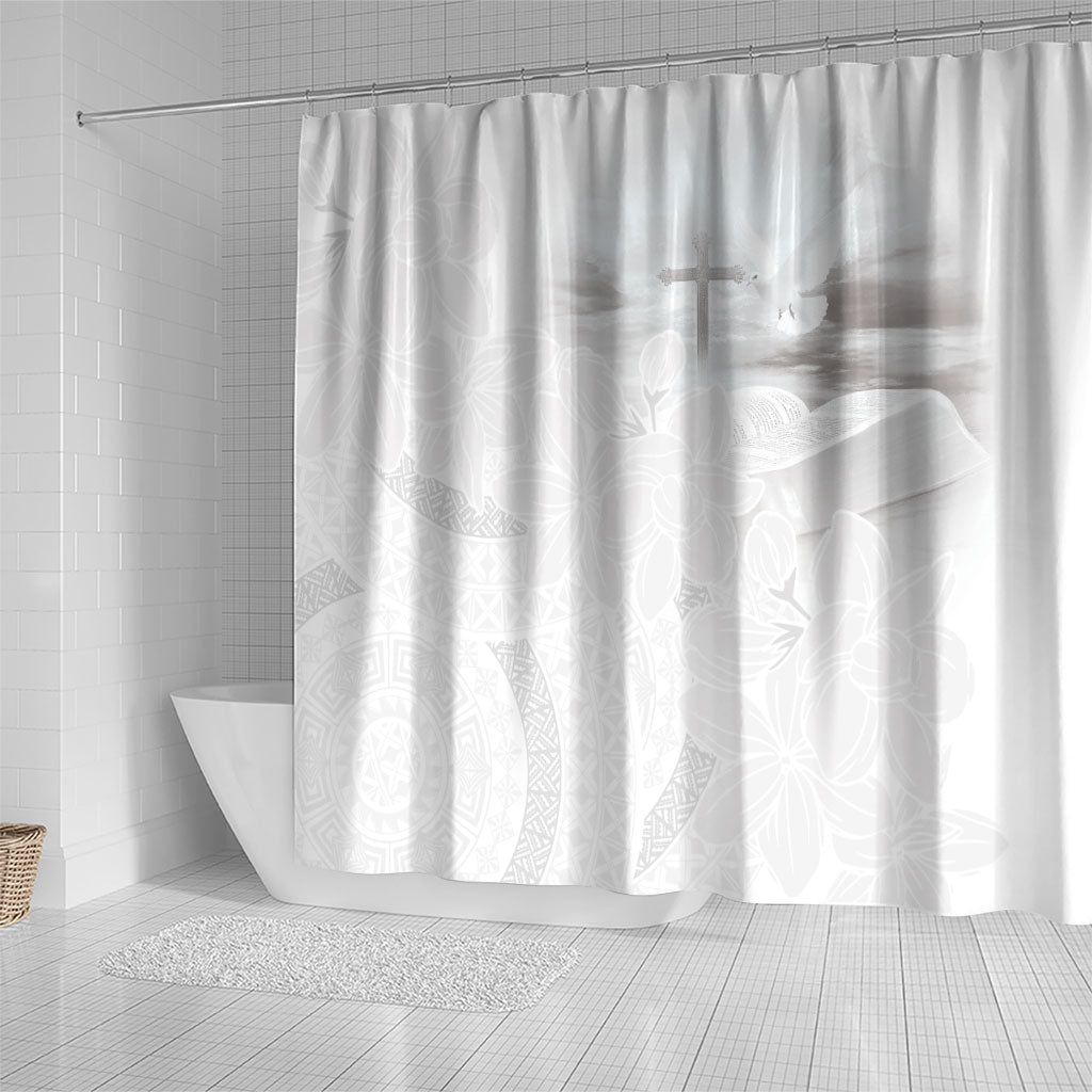 Niue White Sunday Tapu Fanau Shower Curtain Fiti Pua Mix Hiapo Tapa LT7 - Polynesian Pride