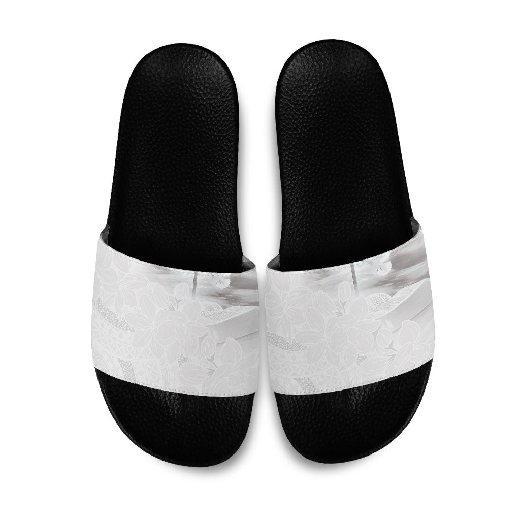 Niue White Sunday Tapu Fanau Slide Sandals Fiti Pua Mix Hiapo Tapa LT7 White - Polynesian Pride