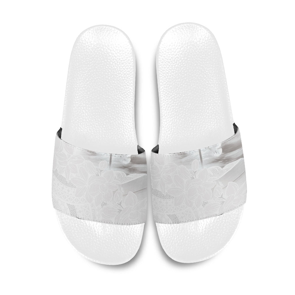 Niue White Sunday Tapu Fanau Slide Sandals Fiti Pua Mix Hiapo Tapa LT7 White - Polynesian Pride