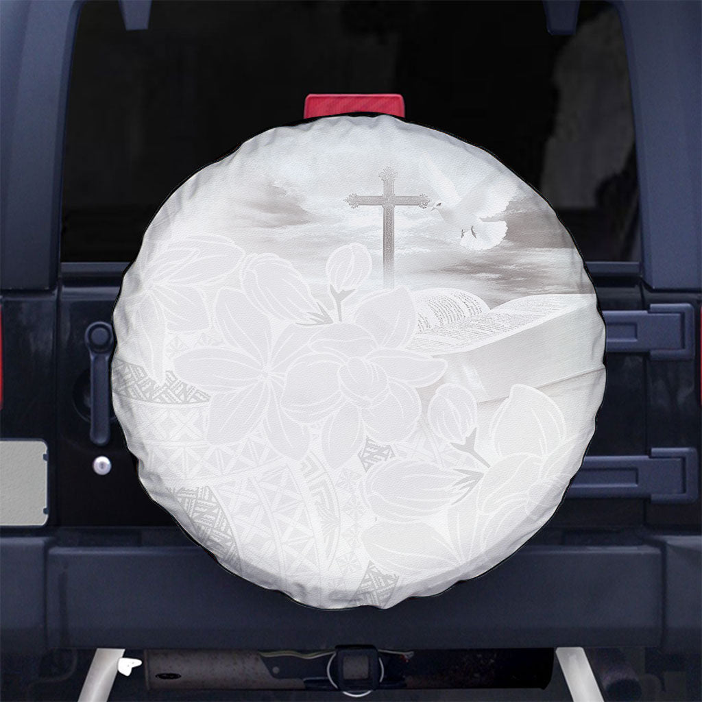 Niue White Sunday Tapu Fanau Spare Tire Cover Fiti Pua Mix Hiapo Tapa LT7 No hole White - Polynesian Pride