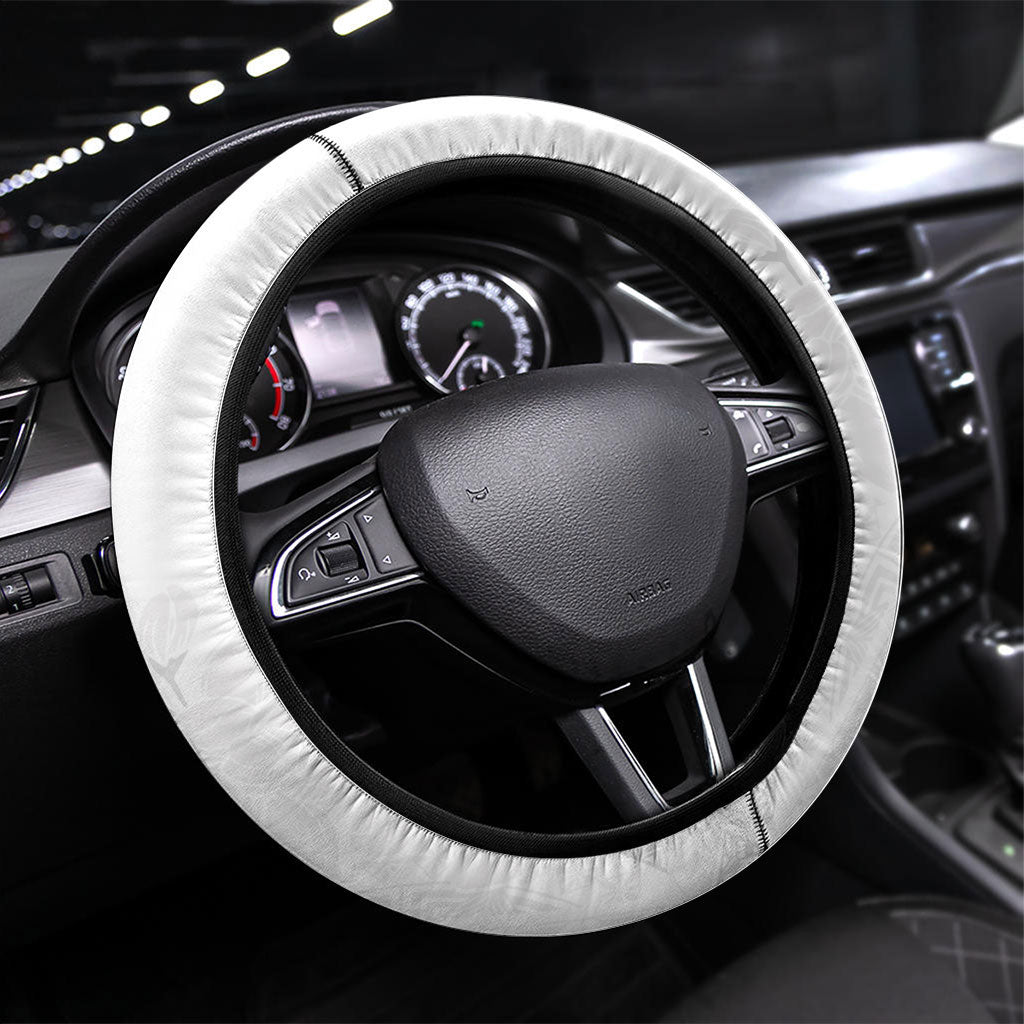 Niue White Sunday Tapu Fanau Steering Wheel Cover Fiti Pua Mix Hiapo Tapa LT7 Universal Fit White - Polynesian Pride