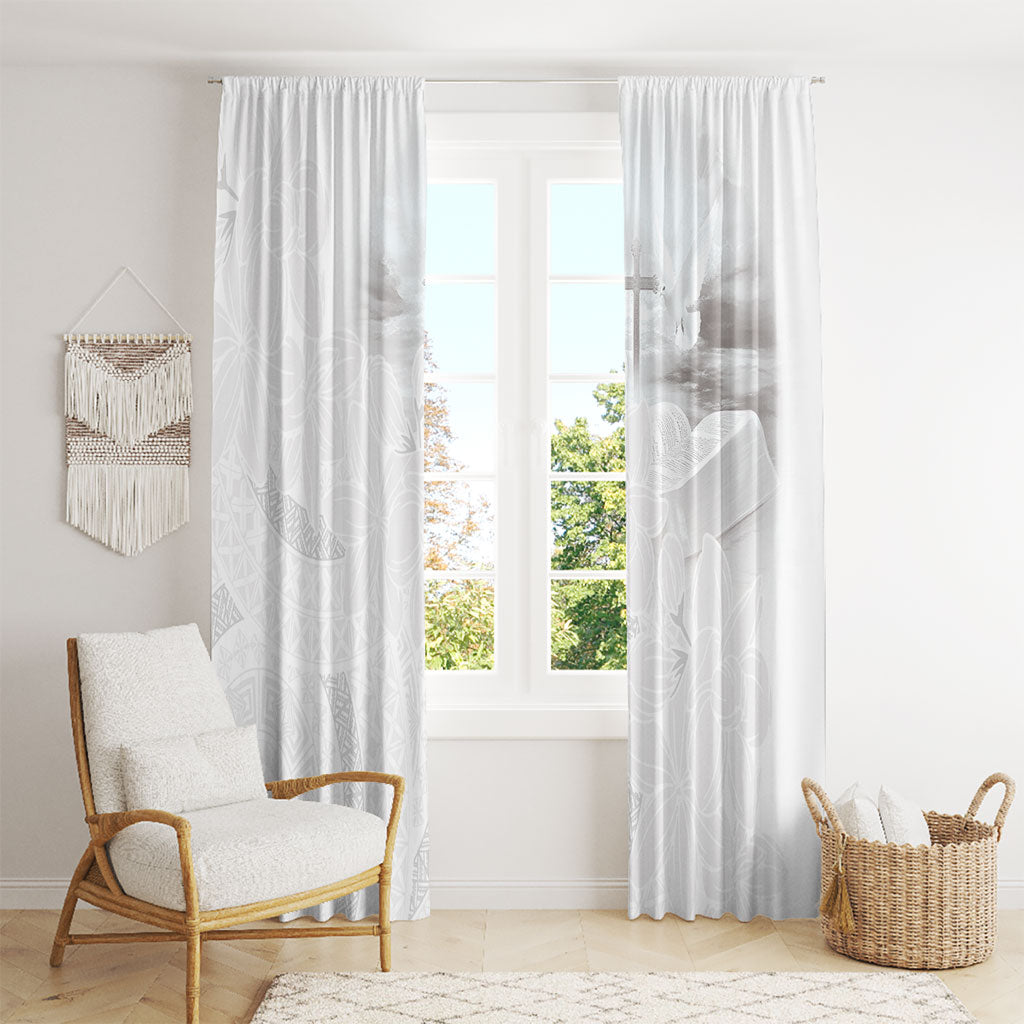 Niue White Sunday Tapu Fanau Window Curtain Fiti Pua Mix Hiapo Tapa LT7 - Polynesian Pride