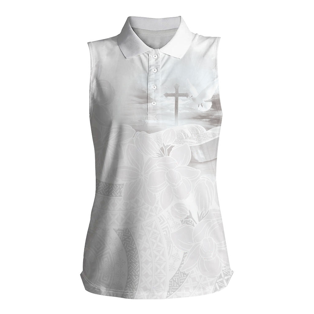 Niue White Sunday Tapu Fanau Women Sleeveless Polo Shirt Fiti Pua Mix Hiapo Tapa LT7 Female White - Polynesian Pride