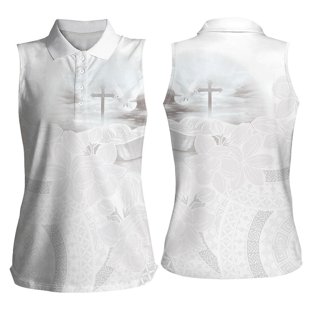 Niue White Sunday Tapu Fanau Women Sleeveless Polo Shirt Fiti Pua Mix Hiapo Tapa LT7 - Polynesian Pride