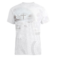 Niue White Sunday Tapu Fanau Women V-Neck T-Shirt Fiti Pua Mix Hiapo Tapa LT7 - Polynesian Pride