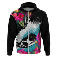 Hawaii Surfing Hoodie Triple Crown Rides The Waves LT7 Zip Hoodie Black - Polynesian Pride