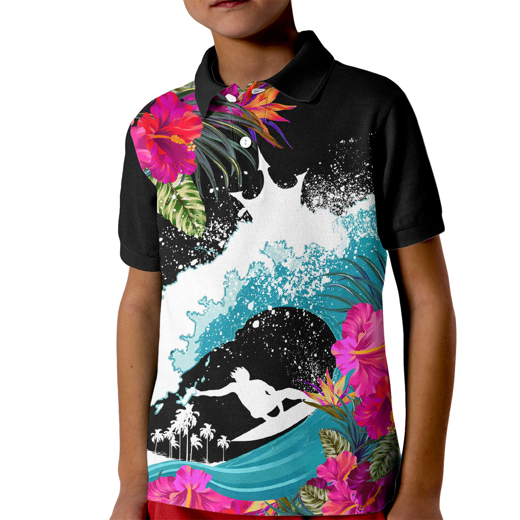 Hawaii Surfing Kid Polo Shirt Triple Crown Rides The Waves LT7 Kid Black - Polynesian Pride