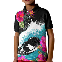Hawaii Surfing Kid Polo Shirt Triple Crown Rides The Waves LT7 Kid Black - Polynesian Pride