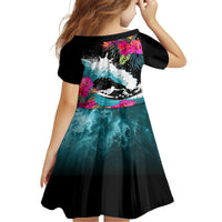 Hawaii Surfing Kid Short Sleeve Dress Triple Crown Rides The Waves LT7 - Polynesian Pride