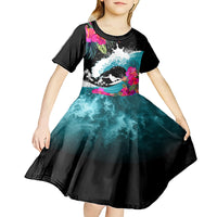 Hawaii Surfing Kid Short Sleeve Dress Triple Crown Rides The Waves LT7 - Polynesian Pride