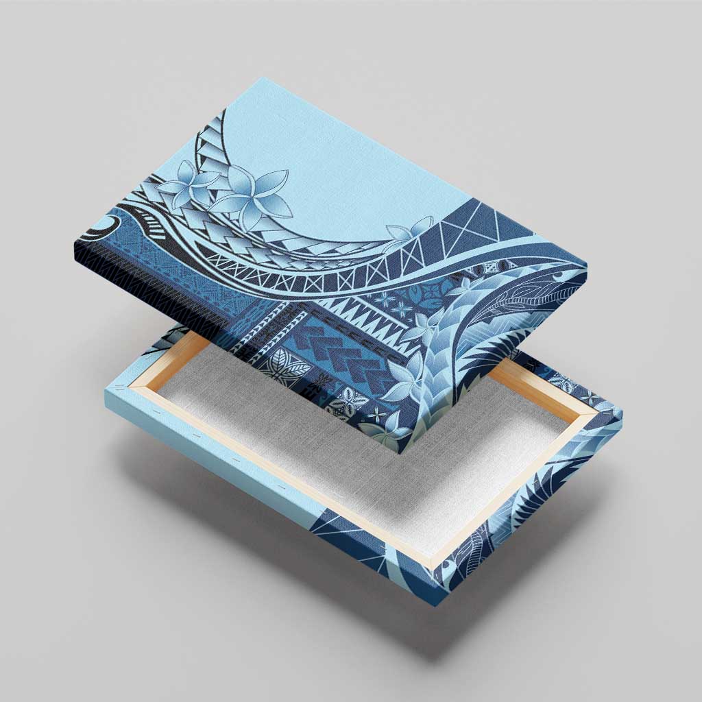 Samoa Siapo Mamanu Canvas Wall Art Plumeria Navy Blue Motifs
