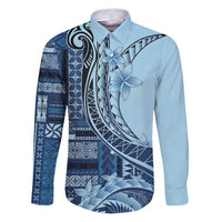 Samoa Siapo Mamanu Family Matching Puletasi and Hawaiian Shirt Plumeria Navy Blue Motifs