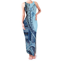 Samoa Siapo Mamanu Family Matching Tank Maxi Dress and Hawaiian Shirt Plumeria Navy Blue Motifs