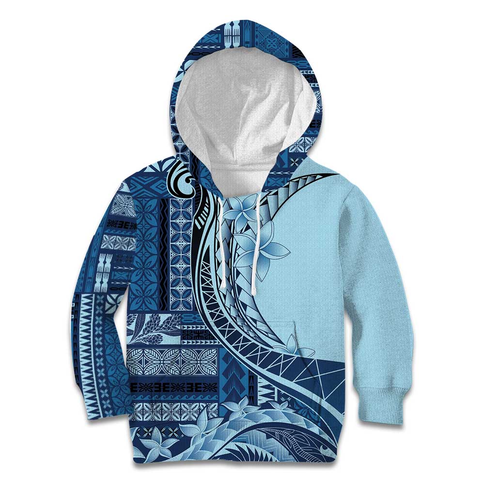 Samoa Siapo Mamanu Kid Hoodie Plumeria Navy Blue Motifs LT7 Hoodie Blue - Polynesian Pride