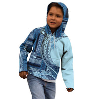 Samoa Siapo Mamanu Kid Hoodie Plumeria Navy Blue Motifs LT7 - Polynesian Pride