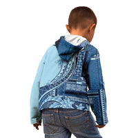 Samoa Siapo Mamanu Kid Hoodie Plumeria Navy Blue Motifs LT7 - Polynesian Pride