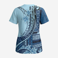 Samoa Siapo Mamanu Scrub Top Plumeria Navy Blue Motifs LT7 - Polynesian Pride