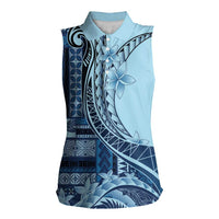 Samoa Siapo Mamanu Women Sleeveless Polo Shirt Plumeria Navy Blue Motifs LT7 Female Blue - Polynesian Pride
