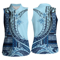 Samoa Siapo Mamanu Women Sleeveless Polo Shirt Plumeria Navy Blue Motifs LT7 - Polynesian Pride