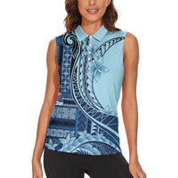 Samoa Siapo Mamanu Women Sleeveless Polo Shirt Plumeria Navy Blue Motifs LT7 - Polynesian Pride