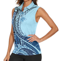 Samoa Siapo Mamanu Women Sleeveless Polo Shirt Plumeria Navy Blue Motifs LT7 - Polynesian Pride