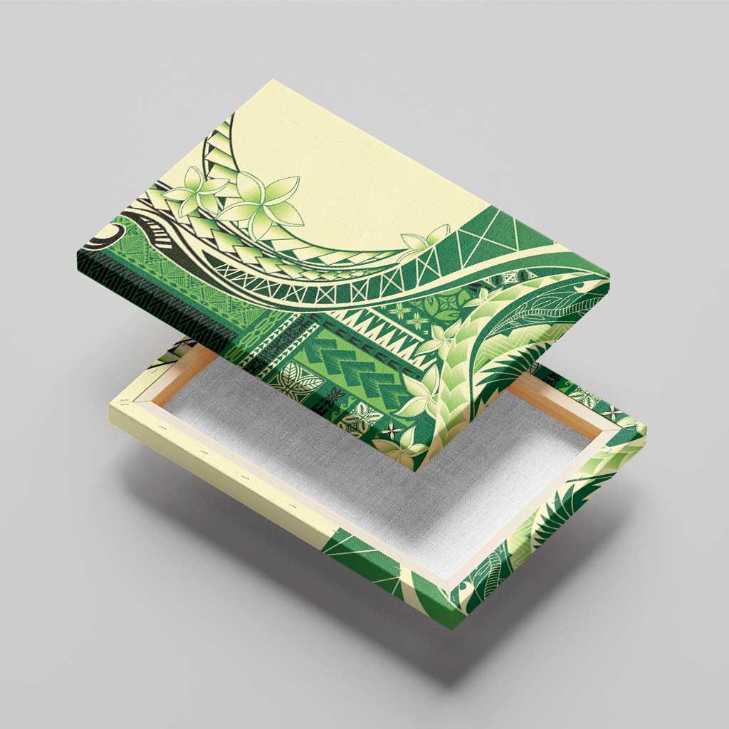 Samoa Siapo Mamanu Canvas Wall Art Plumeria Emerald Motifs