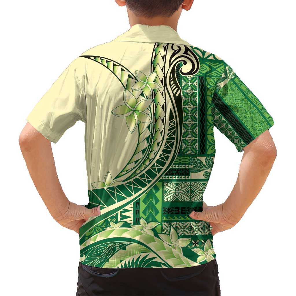 Samoa Siapo Mamanu Family Matching Off Shoulder Maxi Dress and Hawaiian Shirt Plumeria Emerald Motifs