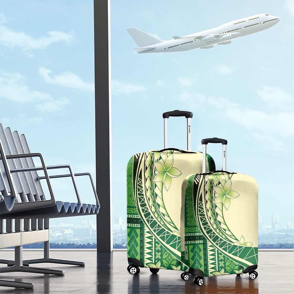 Samoa Siapo Mamanu Luggage Cover Plumeria Emerald Motifs
