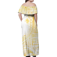 Samoa Siapo Mamanu Family Matching Off Shoulder Maxi Dress and Hawaiian Shirt Plumeria Fancy Gold Motifs