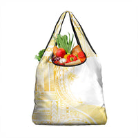 Samoa Siapo Mamanu Grocery Bag Plumeria Fancy Gold Motifs
