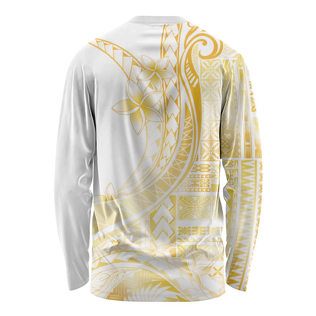 Samoa Siapo Mamanu Long Sleeve Shirt Plumeria Fancy Gold Motifs